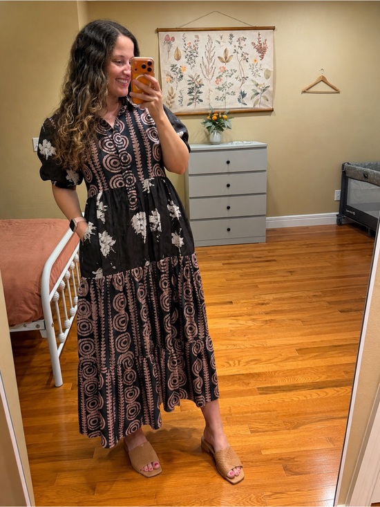 Tuckernuck Dresses & Skirts - NWT Tuckernuck Busayo Block Print Bohemian Black & Blush Tiered Maxi Dress XS
